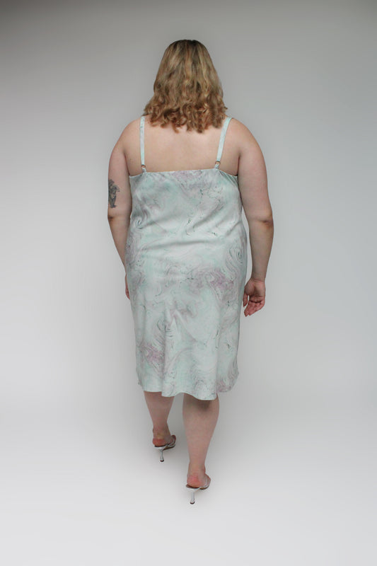 Thalia Bias Cut Dress - Matcha Marble Limited Edition