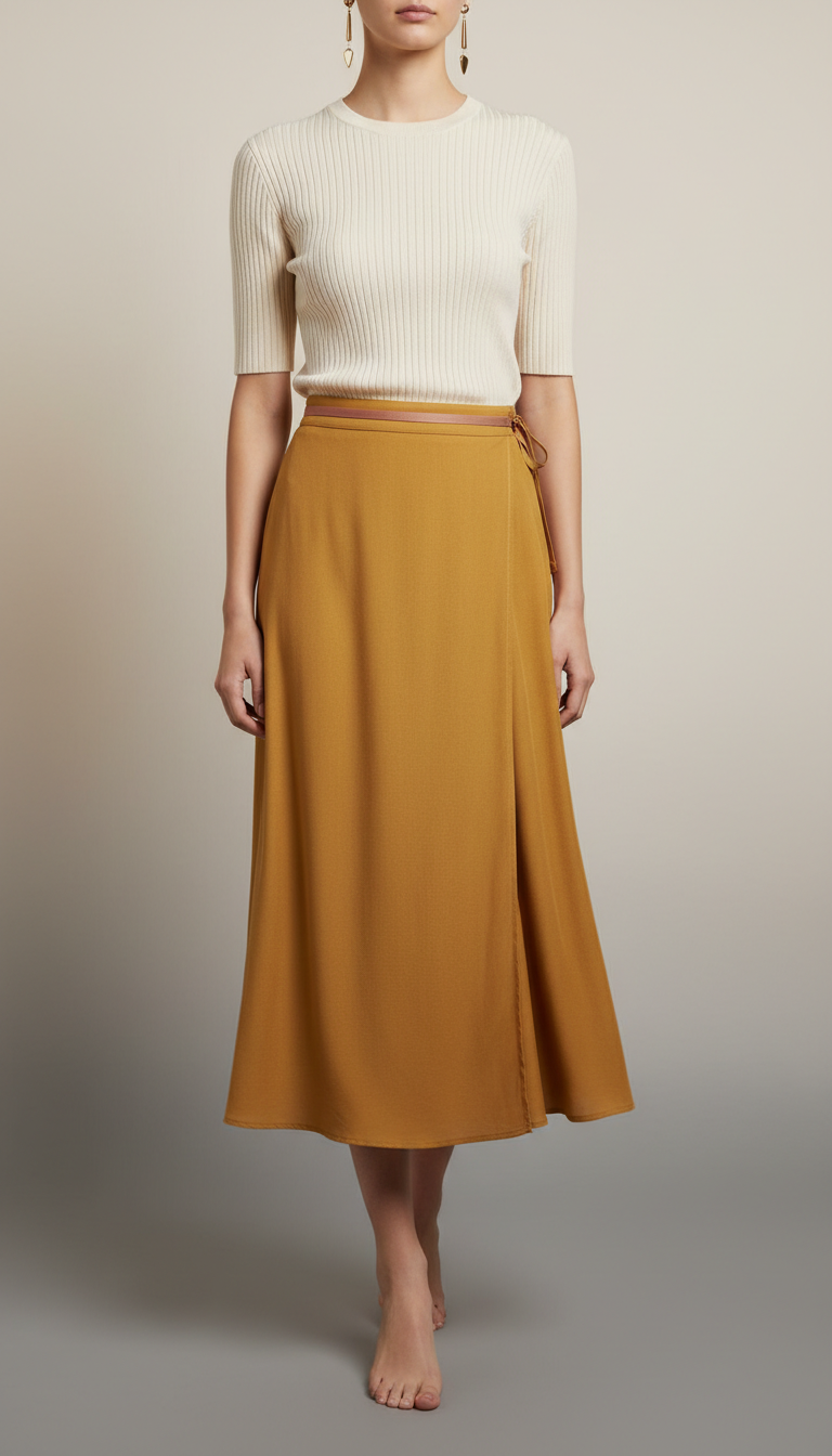 Honey Gold Wrap Midi Skirt