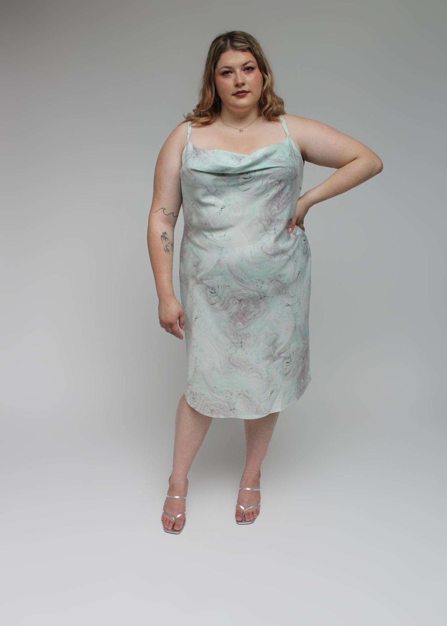 Thalia Bias Cut Dress - Matcha Marble Limited Edition